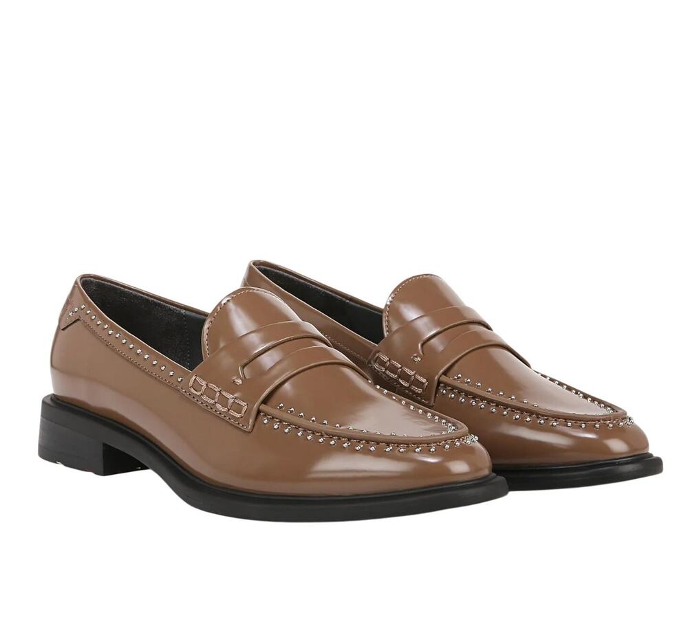 Franco Sarto Womens Eden Studded Loafers Size 10M EU 41 Toffee Brown Slip On NIB